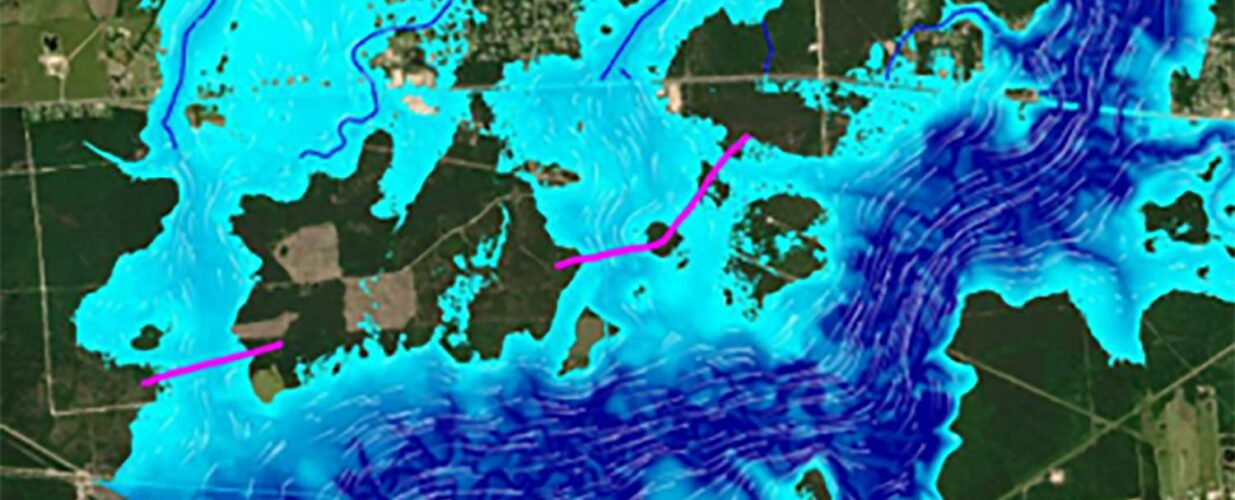 satellite flood map for SH 105